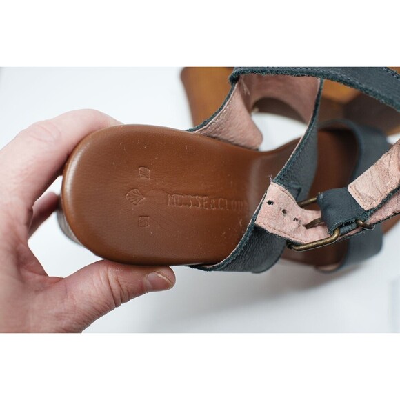 MUSSE & CLOUD 40 US9 Leiza Black Leather Sandals Wood Heel & Platform SPAIN - Picture 12 of 14